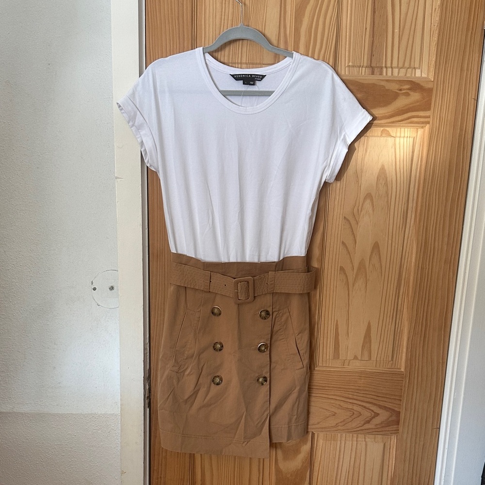 Veronica Beard White and Tan Mini Dress